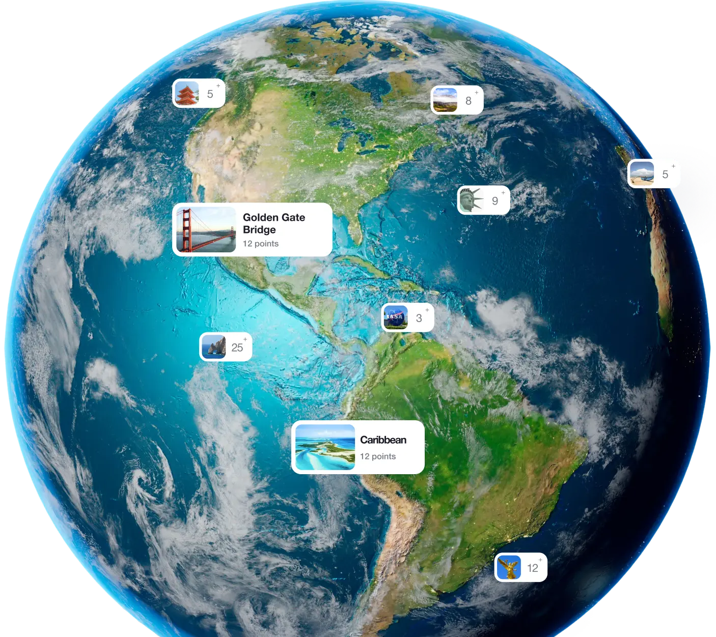 Locations on globe