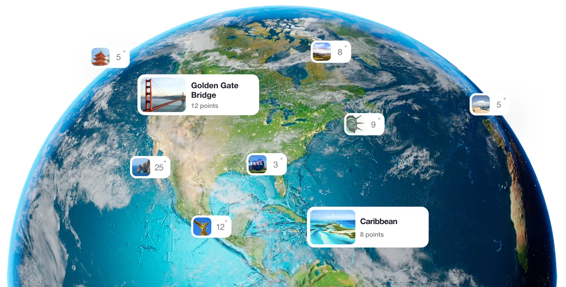 Locations on globe